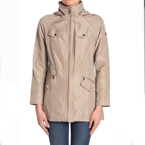 missy drawstring waist hooded anorak